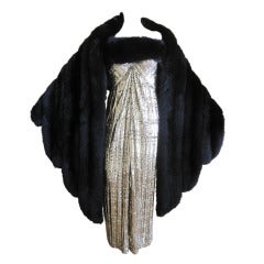 Bob Mackie fox trimmed gold panne velvet dress w matching wrap