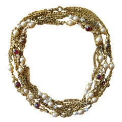 Chanel Gripoix cabachon and pearl station necklace 68"