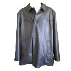 Brioni  black goatskin leather reversible to cashmere jacket