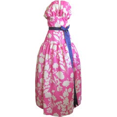 Arnald Scaasi hot pink silk  graphic floral belted gown