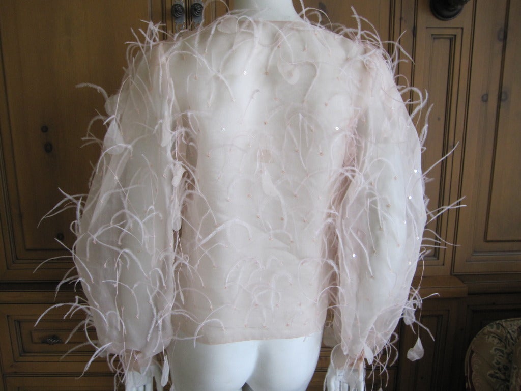 Oscar de la Renta dreamy sheer silk ostrich feather belted jacket 1