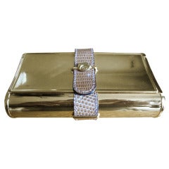Vintage Gucci gold box / Minaudier clutch with lizard strap in original box
