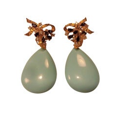 18kt Gold sapphire earrings with detachable Turquoise
