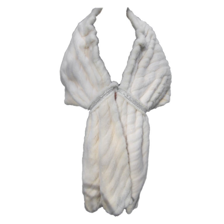 Bob Mackie dramatic white mink wrap with Crystal cha cha details