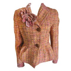 Vintage Galliano fantasy tweed peplum jacket w tweed flowers