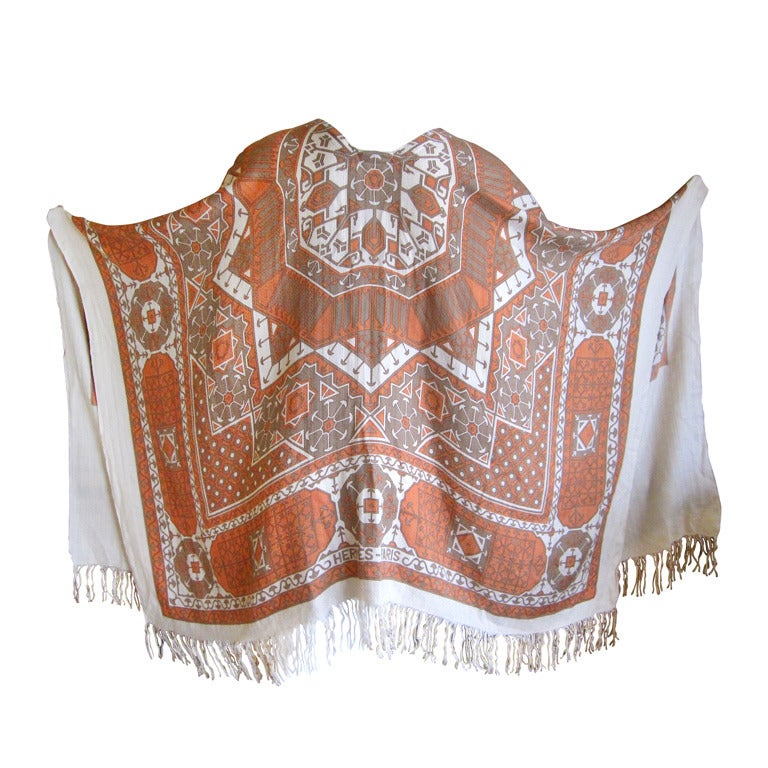 Hermes "Arabia" cashmere/silk fringe poncho shawl blanket