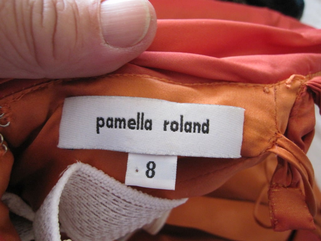 Pamela Roland orange silk dress with embellished train 3