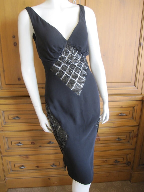 Valentino little black silk dress with sequins on sheer net