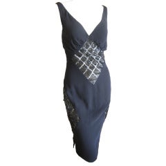 Vintage Valentino little black silk dress with sequins on sheer net