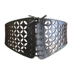 Azzedine Alaia wide black perforated leather corset belt New in Box