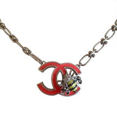 Vintage Chanel Enamel Bee Logo Necklace