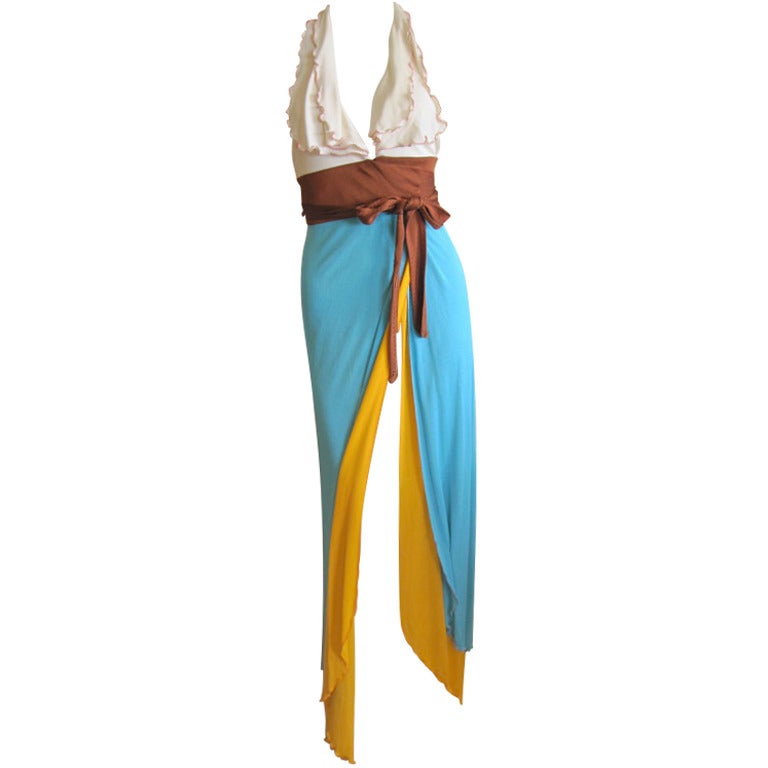 Stephen Burrows Exhibit lettuce leaf color block dress at 1stDibs