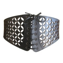 Azzedine Alaia wide black corset lace belt sz 75 New in Box
