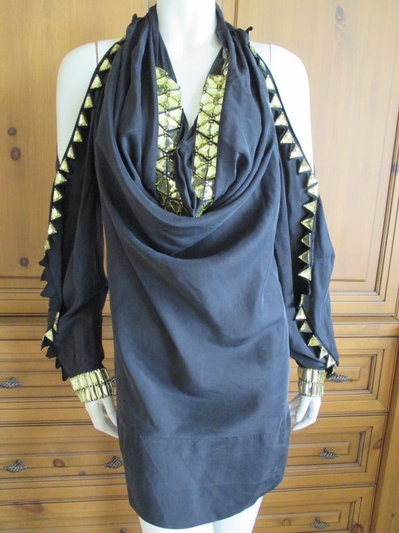 Givenchy by Ricardo Tischi Fall 2007 silk dress w sawtooth gold  crystals