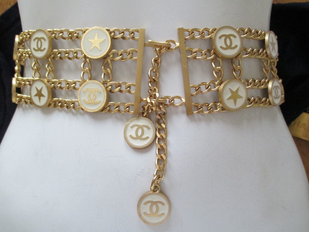 Chanel rare XL wide gold and enamel belt New in box S' 2001 hard to find 34