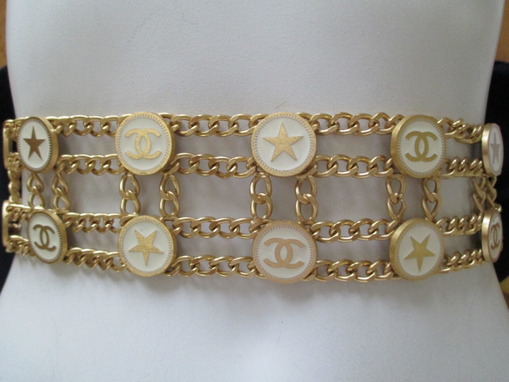 Chanel rare XL wide gold and enamel belt New in box S' 2001 (85) In New Condition In Cloverdale, CA