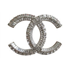 Chanel bold baguette crystal CC pin