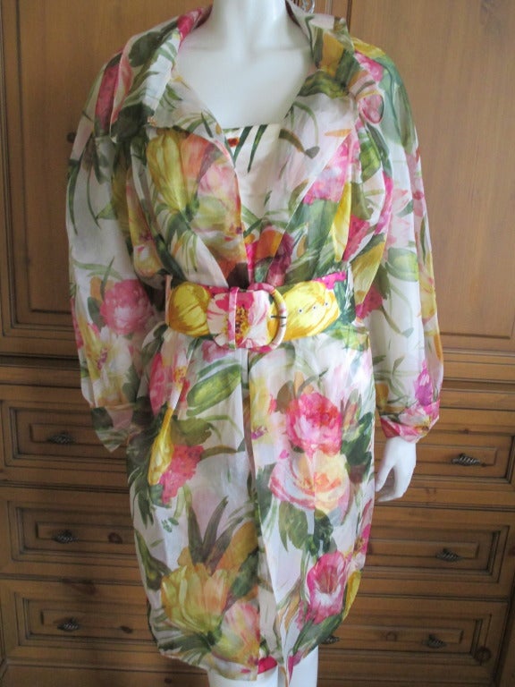 Oscar de la Renta strapless floral dress with sheer silk coat 1