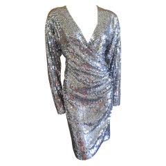 Oleg Cassini 70's silver sequin disco dress
