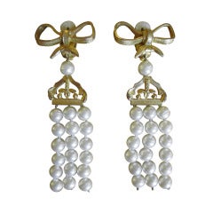 Chanel long pearl drop earrings