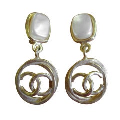 Chanel long CC drop pearl clip earrings