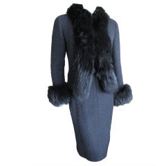 Chanel fox trimmed three piece navy boucle suit A'2000