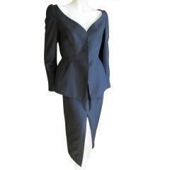 Thierry Mugler Black Silk Suit with Portrait Neckline Thierry Mugler Black Silk Suit with Portrait Neckline
