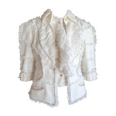 Chanel ivory elaborate embellished silk vest and jacket set