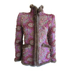 Oscar de la Renta sable trimmed embellished cashmere jacket