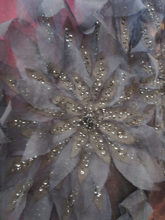 Women's Oscar de la Renta Navy Dress w Jewel Flower Applique