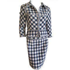 Chanel Pearl Trimmed Check Boucle Skirt Suit