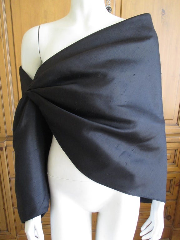 Chado Ralph Rucci Dramatic  Black Dupioni Silk One Sleeve Cape
Black Couture Label