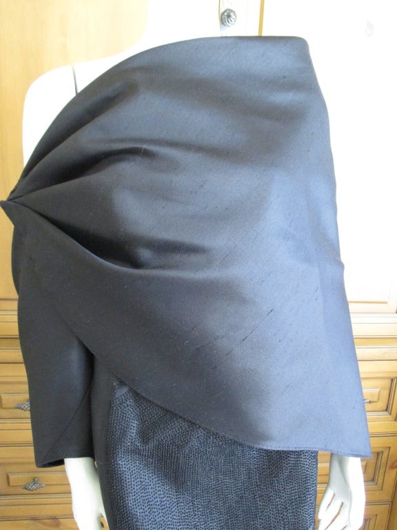 Chado Ralph Rucci Black Silk One Sleeve Cape In Excellent Condition In Cloverdale, CA
