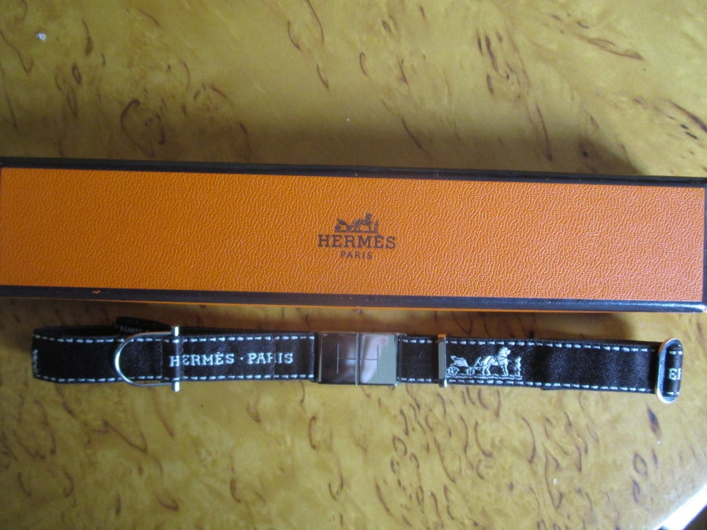 Hermes Silk Bolduc Pet Collar with Silver Tone Hardware in Hermes Box
1/4