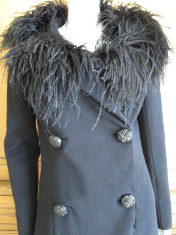 Travilla Black Wool Coat Dress with Maribou Trim & Jet Buttons 1