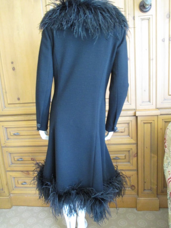 Travilla Black Wool Coat Dress with Maribou Trim & Jet Buttons 3