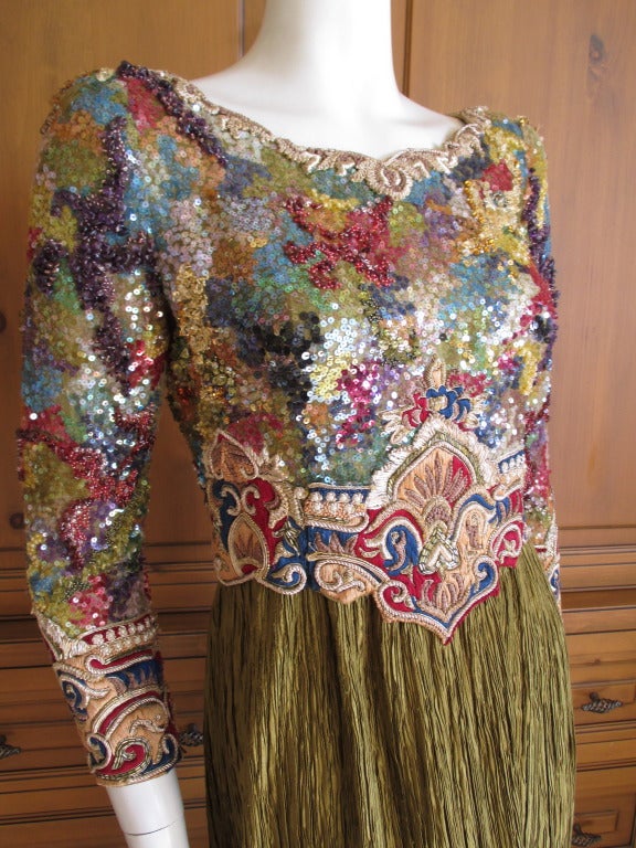 Mary McFadden 1970's embellished Fortuny pleated dress at 1stDibs