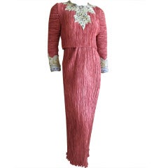 Vintage Mary McFadden 1970's embellished Fortuny pleated dress