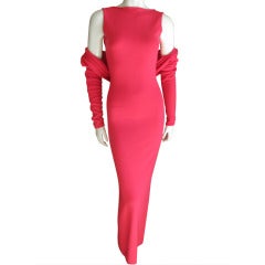 Halston Retro Pure Cashmere Scoop Back Dress with Matching Shrug