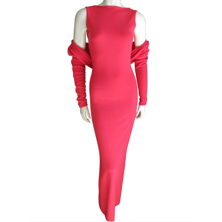 Halston Vintage Pure Cashmere Scoop Back Dress with Matching Shrug