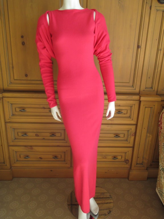 Women's Halston Vintage Pure Cashmere Scoop Back Dress with Matching Shrug