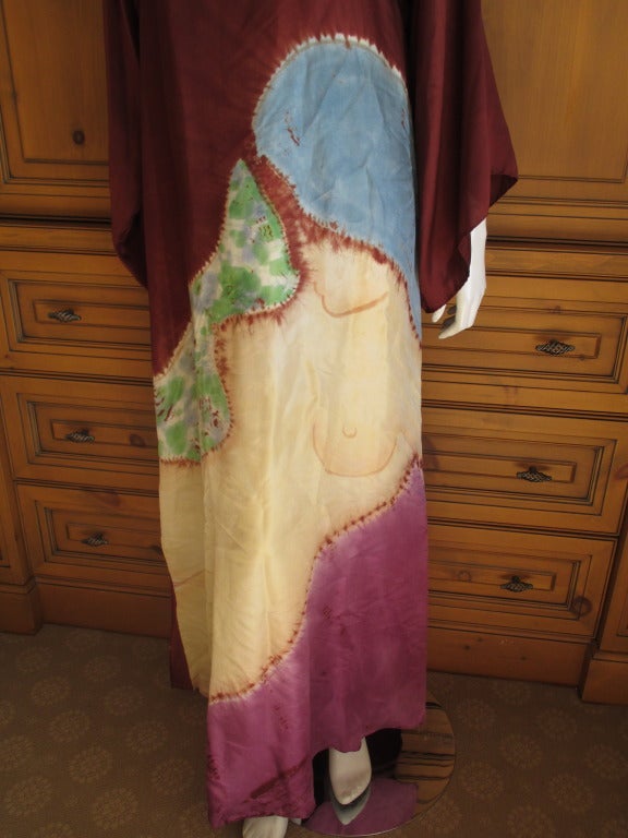 Halston Tie Dye Silk Caftan 1972.
Hand rolled edges, like a Hemres Scarf, amazing amount of work.
Label is no longer attached