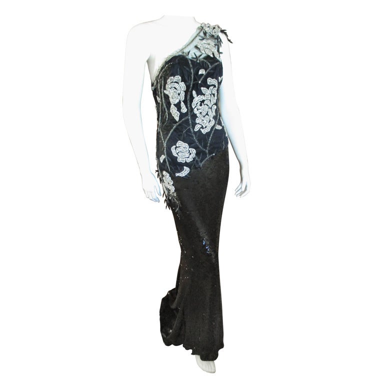 Azedeh Couture Sequin One Shoulder Evening Gown at 1stdibs