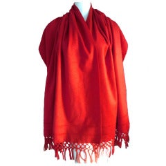 Ralph Rucci Tomato Red Doubleface Cashmere Wrap Shawl with Fringe