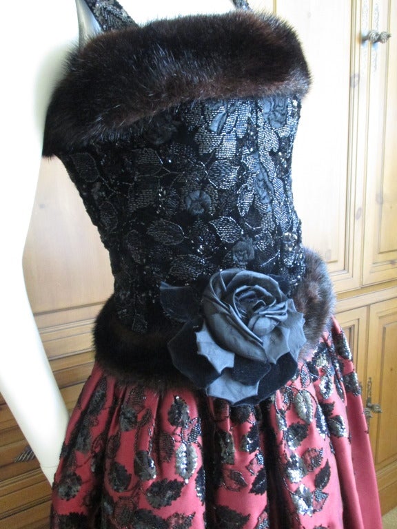 Nina Ricci Haute Couture Mink Trim Beaded Backless Dress 1