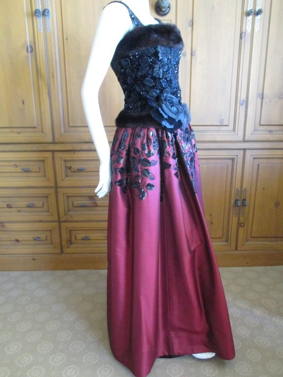 Nina Ricci Haute Couture Mink Trim Beaded Backless Dress 2