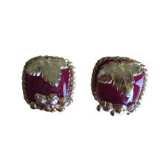 Vintage Dominique Aurientis Red Gripoix Grape Motif Earrings