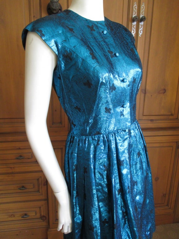 Women's Pauline Trigere Blue Metallic Silk Dress 1960's