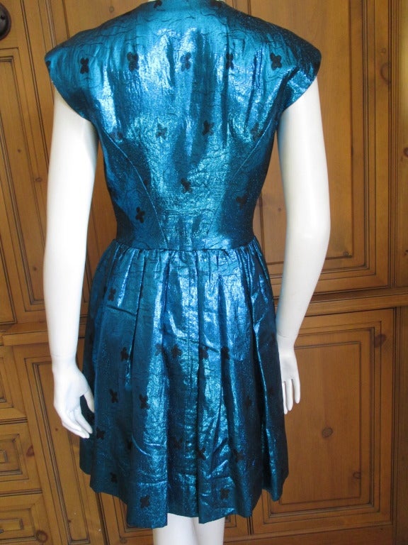 Pauline Trigere Blue Metallic Silk Dress 1960's 1
