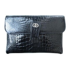 Gucci Classic Crocodile Vintage Envelope Clutch with Gold Chain